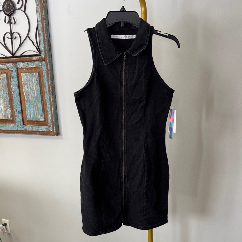 Tinseltown Charcoal Denim mini dress NWT XS